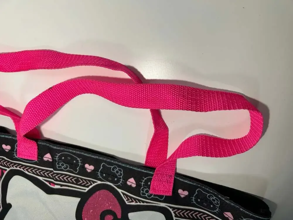 Hello Kitty Sanrio Tote book bag 2014 neon and black pink sparkle bow